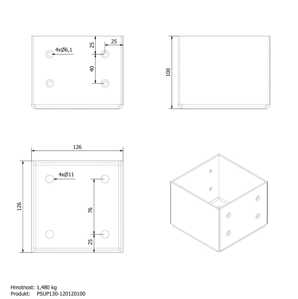 Patka sloupku 120x120 šroubovací uzavřená