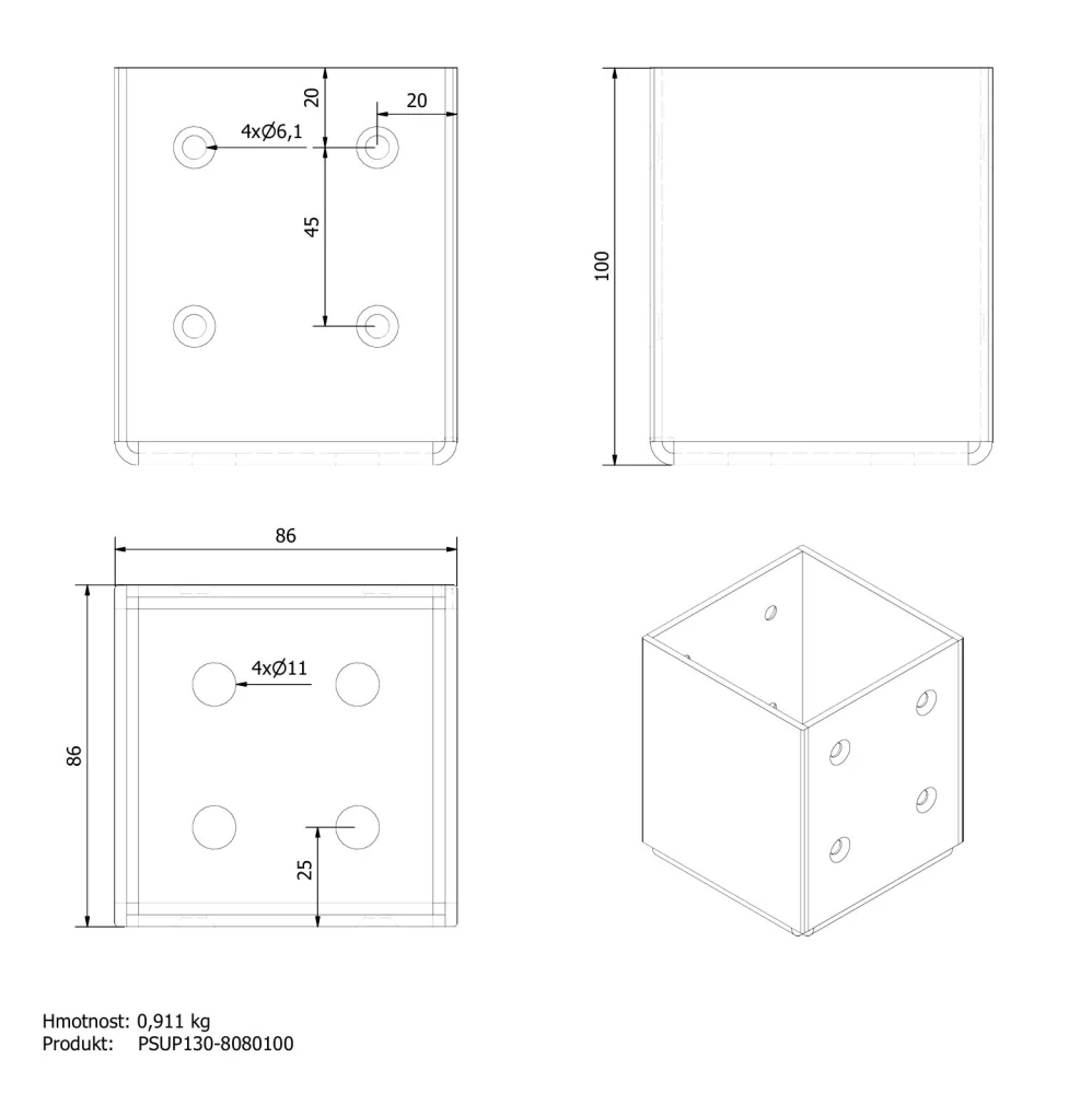 Patka sloupku 80x80 šroubovací uzavřená